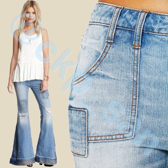 ❌ Reserved for @isabelle_p ❌ Free People Festy Super Flare Patchwork Jeans Sz 28 - Picture 3 of 16
